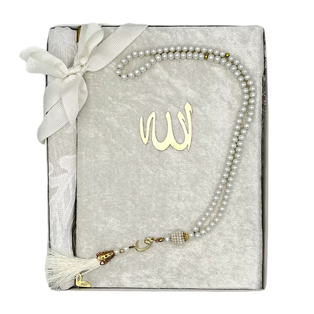 Coffret Cadeau : Coran, Tapis de prière et Tasbih blanc